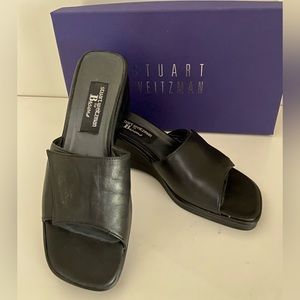 Stuart Weitzman open rounded square toed mules